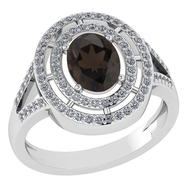 Certified 1.66 Ctw Smoky Quarzt And Diamond 14k White G