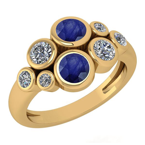 Certified 1.16 Ctw Blue Sapphire And Diamond 14k Yellow