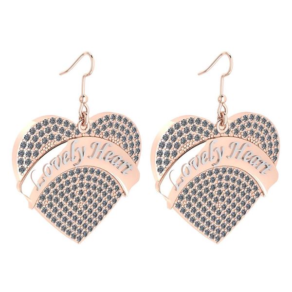 Certified 1.40 Ctw Diamond Striped Heart Wire Hook Earr