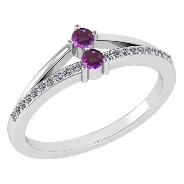 Certified 0.22 Ctw Amethyst And Diamond 14k White Gold