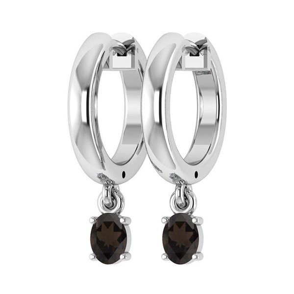 Certified 0.50 Ctw Smoky Quartz Hoop Earrings 14K White