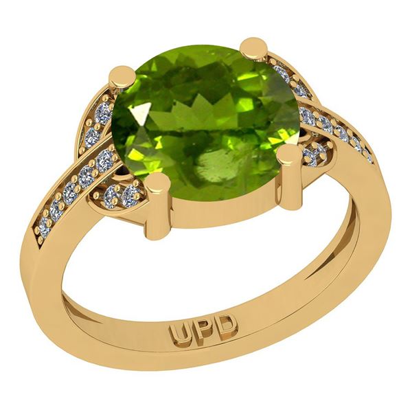 Certified 2.75 Ctw I2/I3 Peridot And Diamond 10K Yellow