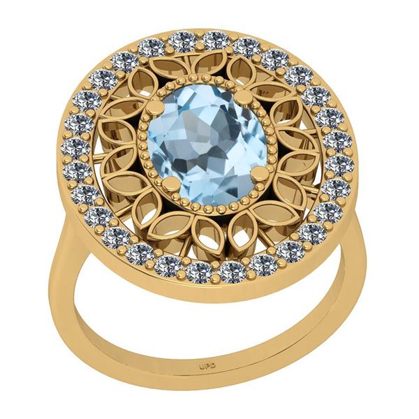 Certified 3.20 Ctw I2/I3 Blue Topaz And Diamond 14K Yel