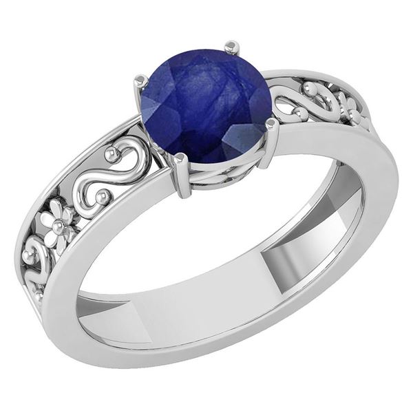 Certified 1.25 Ctw Blue Sapphire Solitaire Ring with Fi