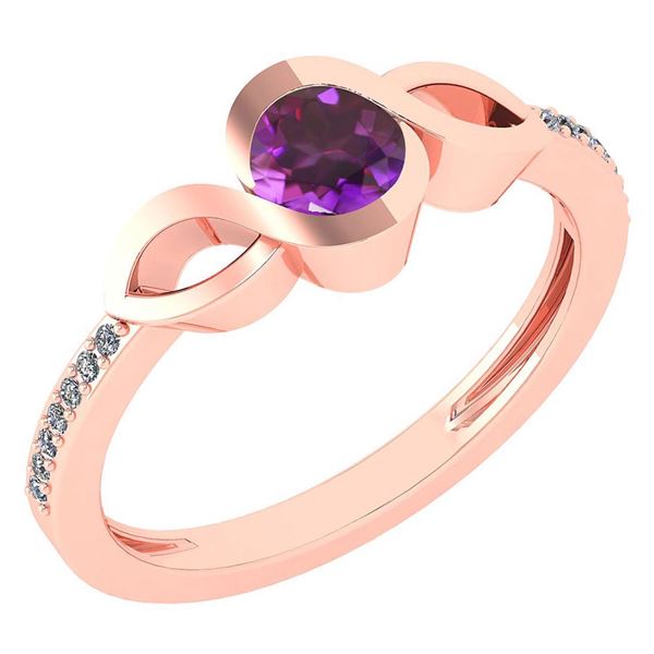 Certified 0.52 Ctw Amethyst And Diamond 18K Rose Gold R