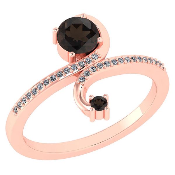 Certified 0.85 Ctw Smoky Quarzt And Diamond 14k Rose Go