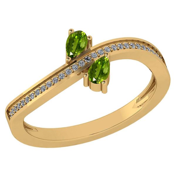 Certified 0.50 Ctw Peridot And Diamond 14k Yellow Gold