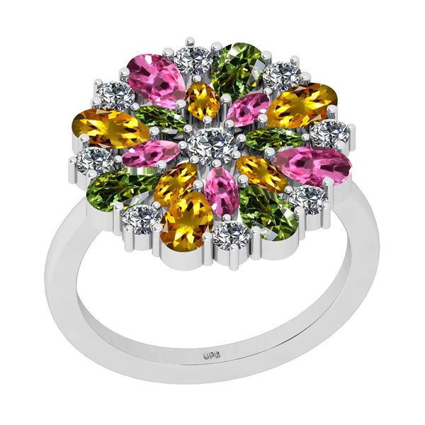 Certified 3.31 Ctw I2/I3 Multi Stone And Diamond 14K Wh