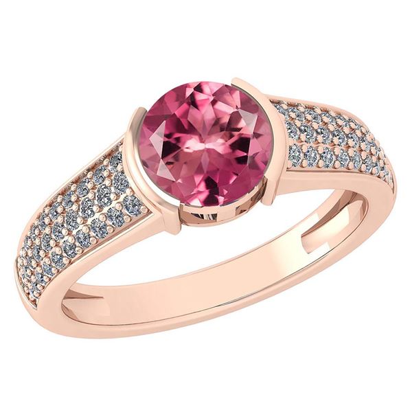 Certified 1.55 Ctw Pink Tourmaline And Diamond 14K Rose