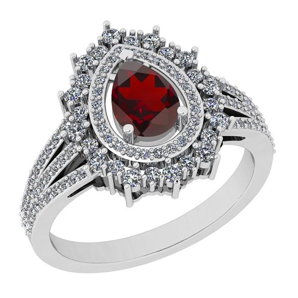 Certified 1.45 Ctw I2/I3 Garnet And Diamond 14K White G