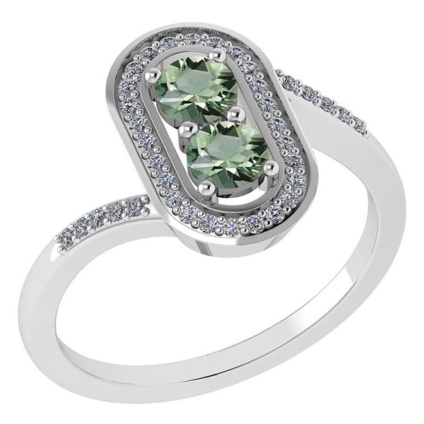 Certified 0.68 Ctw Green Amethyst And Diamond 14k White