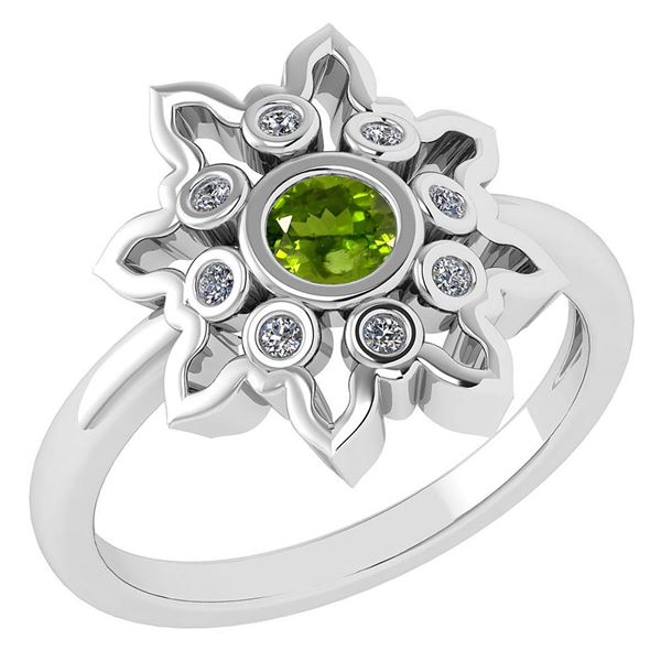 Certified 0.32 Ctw Peridot And Diamond 14k White Gold R