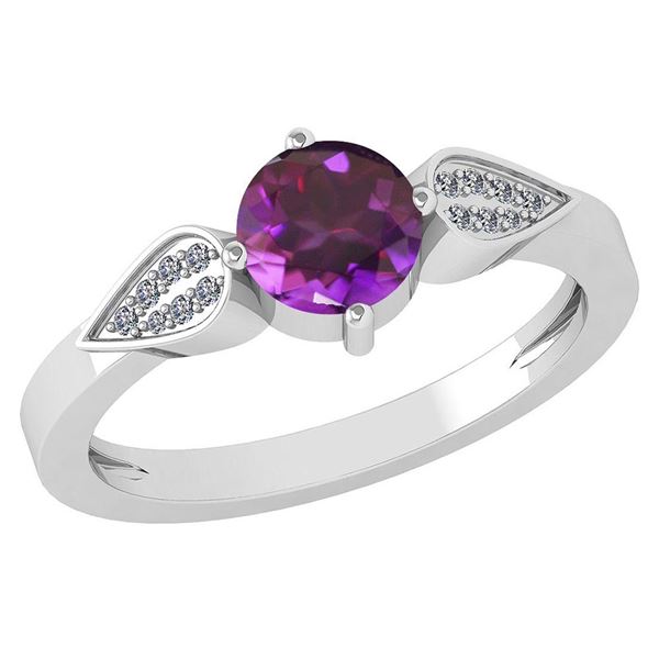 Certified 1.12 Ctw Amethyst And Diamond 14k White Gold