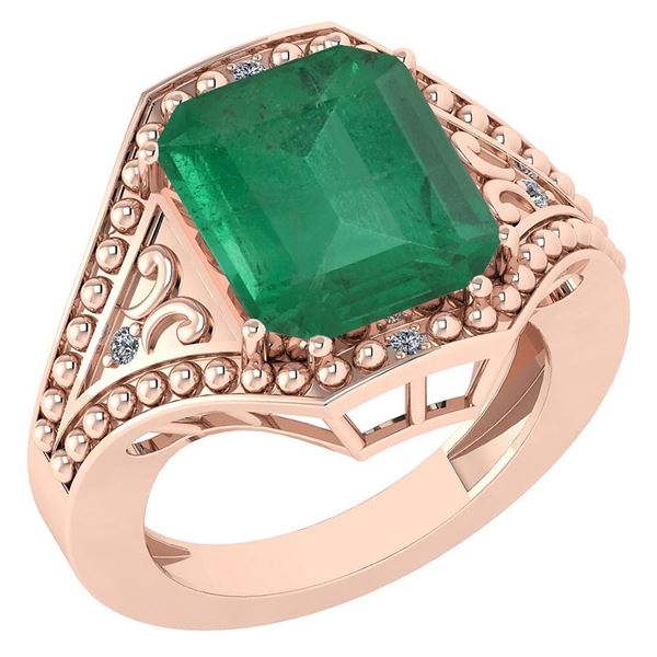 Certified 6.04 Ctw Emerald And Diamond VS/SI1 Ring 14K