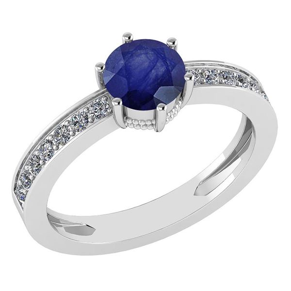 Certified 1.09 Ctw Blue Sapphire And Diamond VS/SI1 Hal