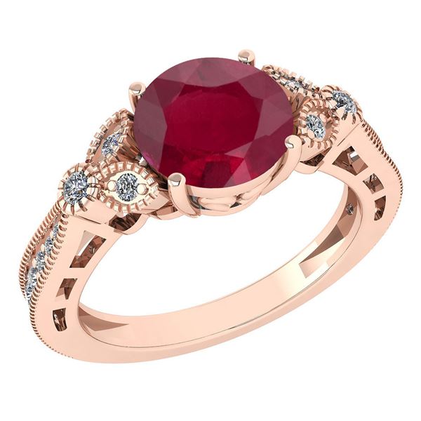 Certified 1.49 Ctw Ruby And Diamond 18K Rose Gold Halo