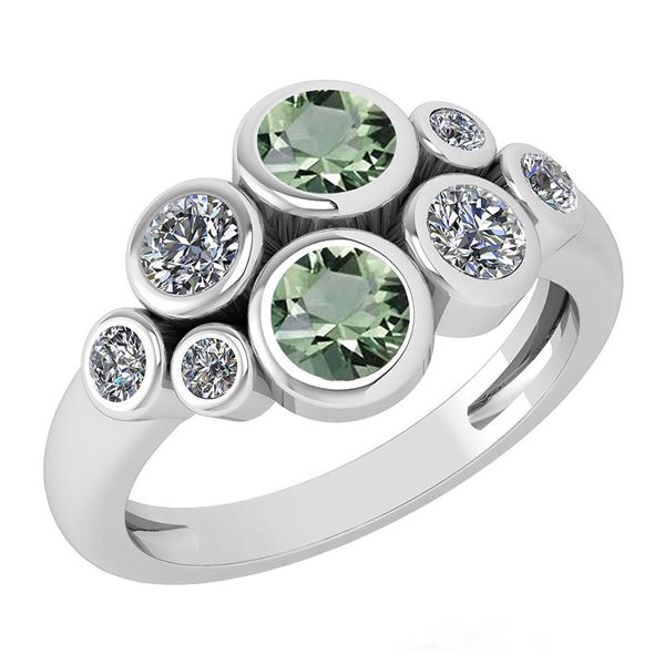 Certified 1.16 Ctw Green Amethyst And Diamond 14k White