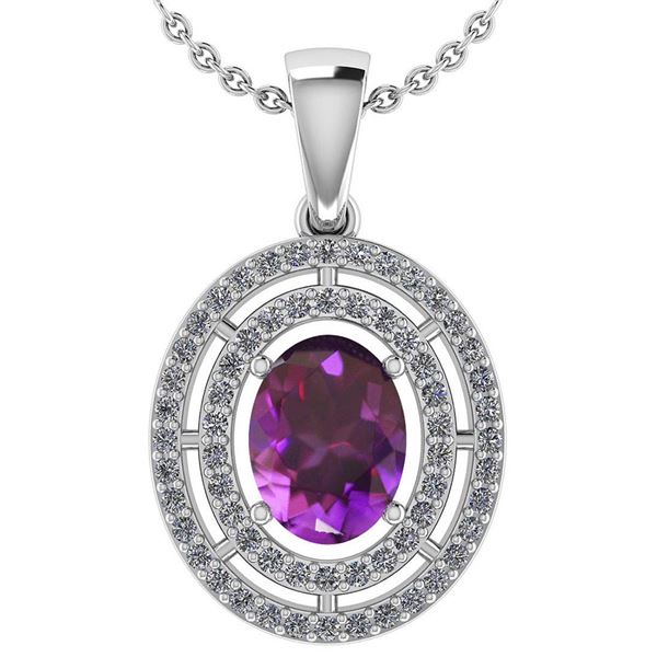 Certified 1.56 Ctw Amethyst And Diamond 18K White Gold