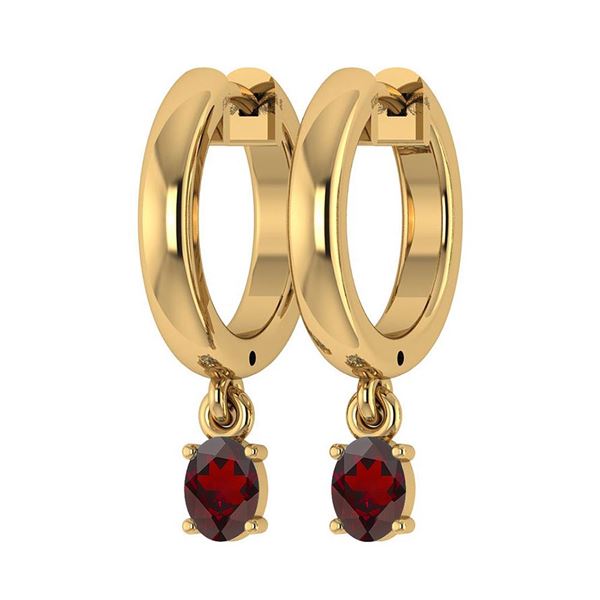 Certified 0.50 Ctw Garnet Hoop Earring 10K Yellow Gold