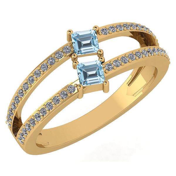 Certified 0.60 Ctw Blue Topaz And Diamond 18k Yellow Go