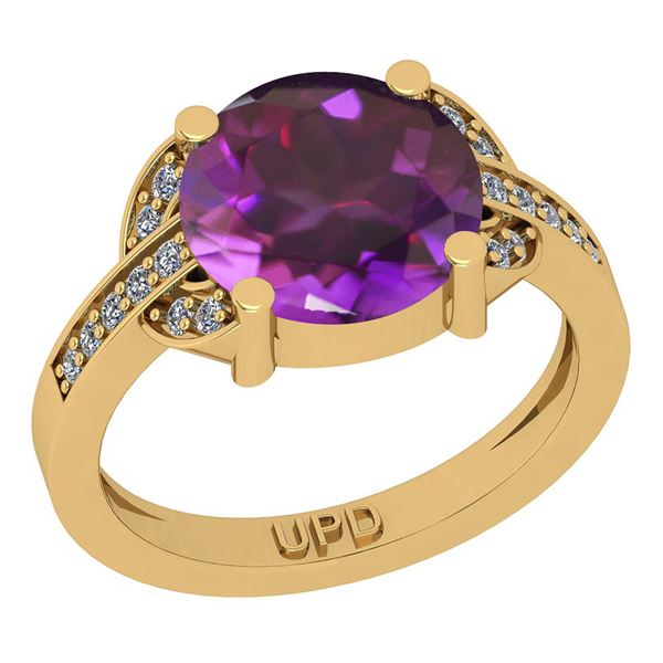 Certified 2.75 Ctw I2/I3 Amethyst And Diamond 10K Yello