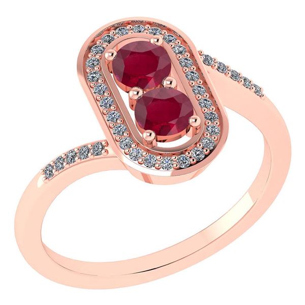 Certified 0.68 Ctw Ruby And Diamond 14k Rose Gold Halo