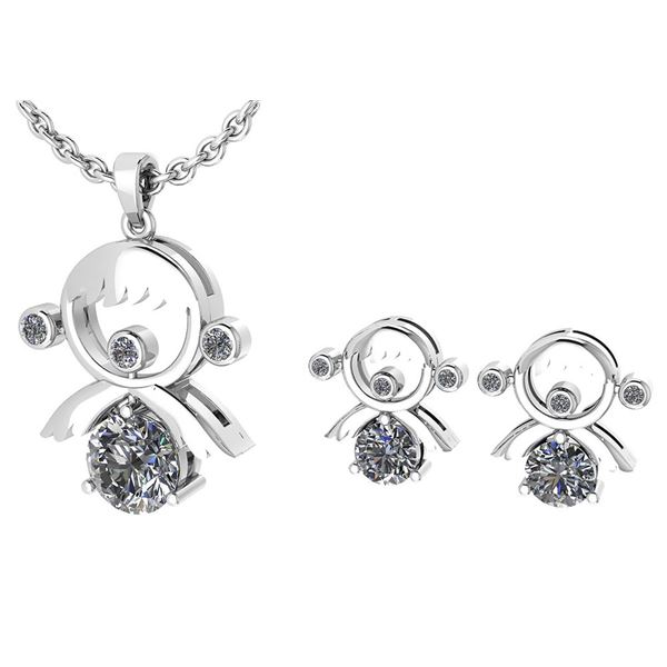 Certified 0.93 Ctw Diamond Tiny Angel Necklace + Earrin