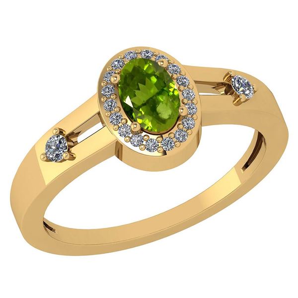 Certified 0.65 Ctw Peridot And Diamond 14k Yellow Gold