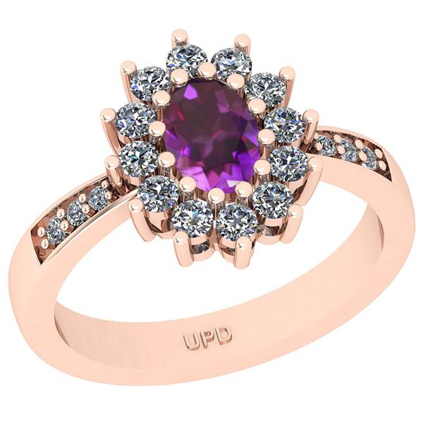 Certified 1.23 Ctw I2/I3 Amethyst And Diamond 10K Rose