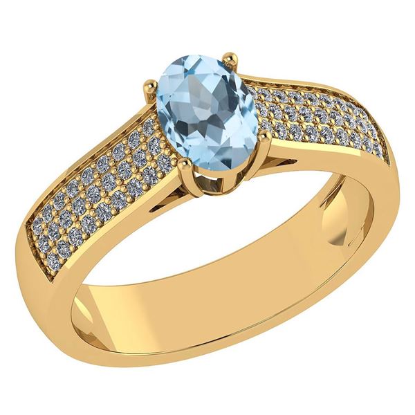 Certified 1.2Ctw Aquamarine And Diamond 14k Yellow Gold