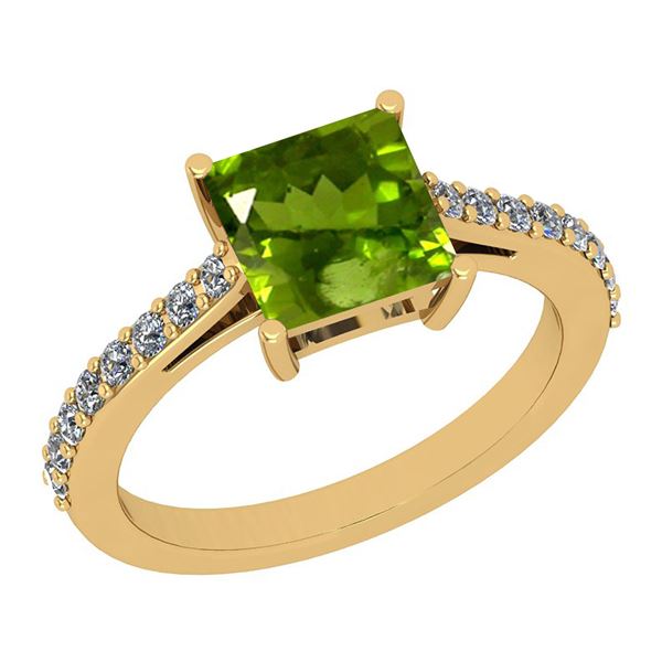 Certified 1.20 Ctw I2/I3 Peridot And Diamond 10K Yellow