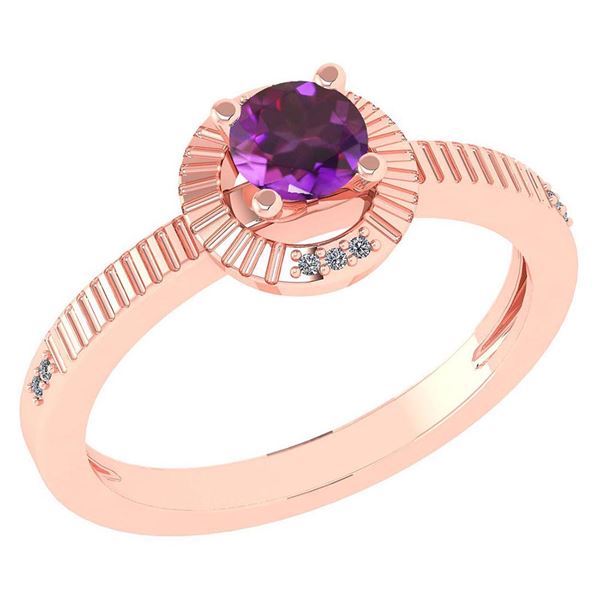 Certified 0.37 Ctw Amethyst And Diamond 14k Rose Gold H