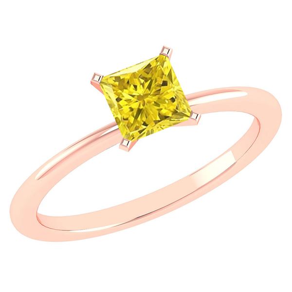 Certified 0.75 Ctw Princess Cut Fancy Yellow Diamond 18