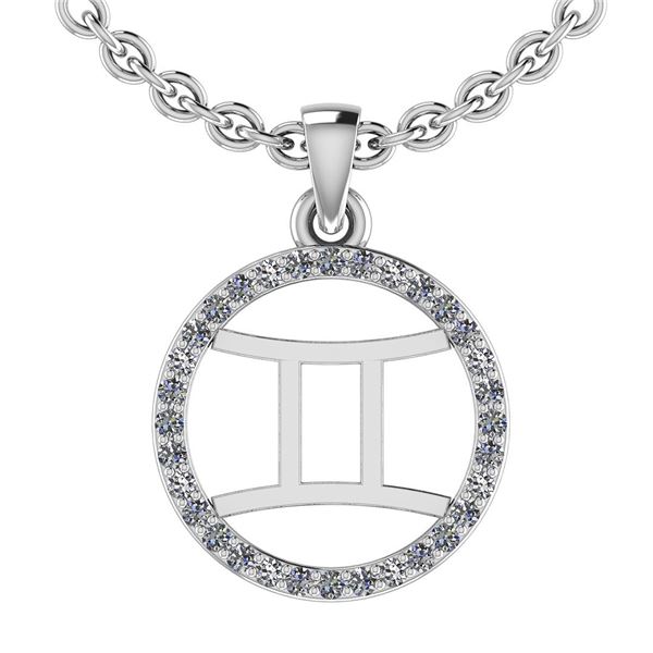 Certified 0.12 Ctw SI2/I1 Diamond 14K White Gold Zodiac