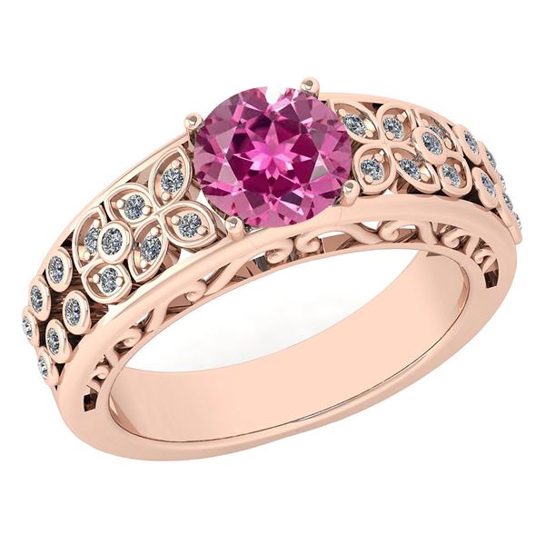 Certified 1.42 Ctw Pink Tourmaline And Diamond Wedding/