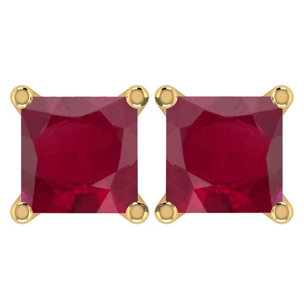 Certified 6.00Ctw Genuine Ruby 14K Yellow Gold Stud Ear