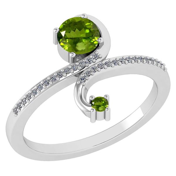 Certified 0.85 Ctw Peridot And Diamond 14k White Gold H