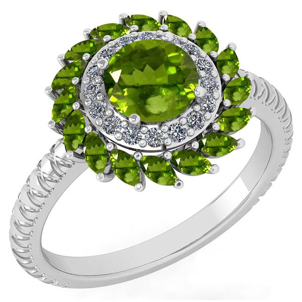 Certified 2.40 Ctw Peridot And Diamond VS/SI1 Halo Ring