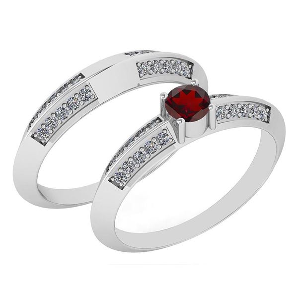 Certified 0.55 Ctw Garnet And Diamond VS/SI1 2 Pcs Ring