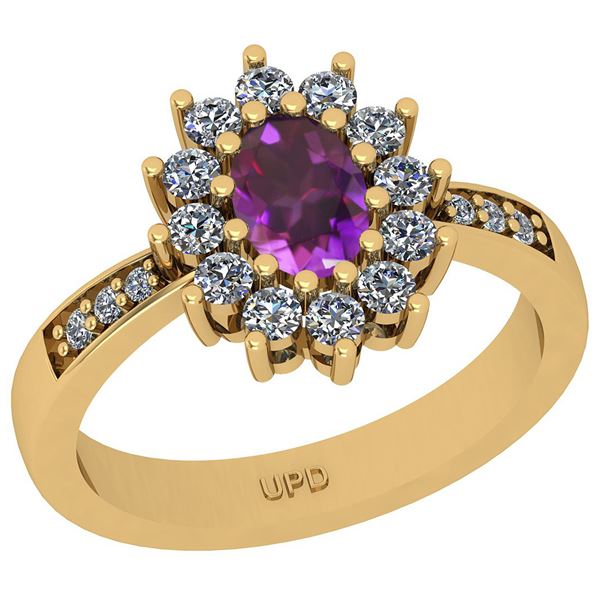 Certified 1.23 Ctw I2/I3 Amethyst And Diamond 10K Yello