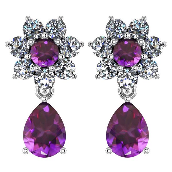 Certified 4.86 Ctw Amethyst And Diamond 18K White Gold