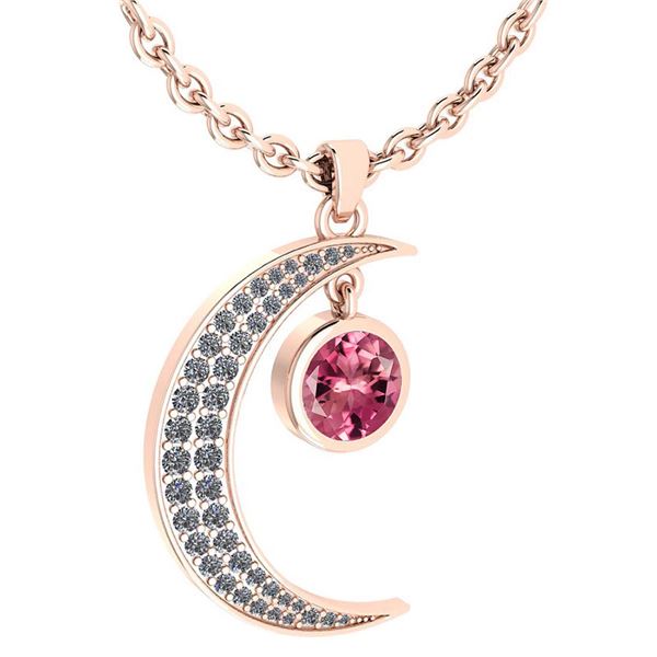 Certified 1.76 Ctw Pink Tourmaline And Diamond Moon Nec