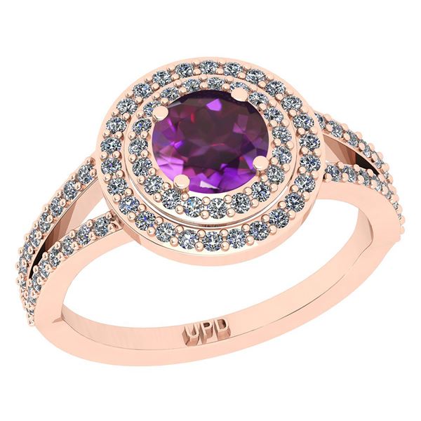 Certified 1.14 Ctw I2/I3 Amethyst And Diamond 10K Rose