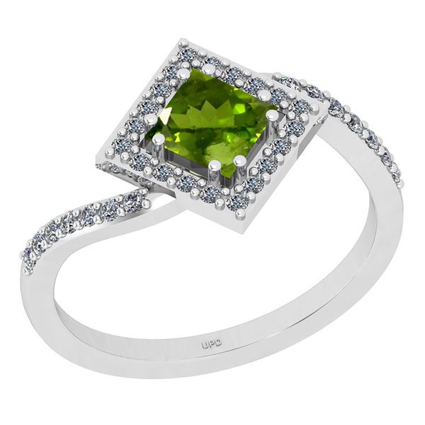 Certified 1.02 Ctw I2/I3 Peridot And Diamond 10K White