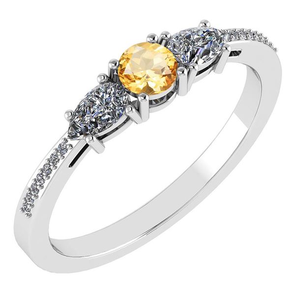 Certified 0.77 Ctw Citrine And Diamond 18K White Gold H