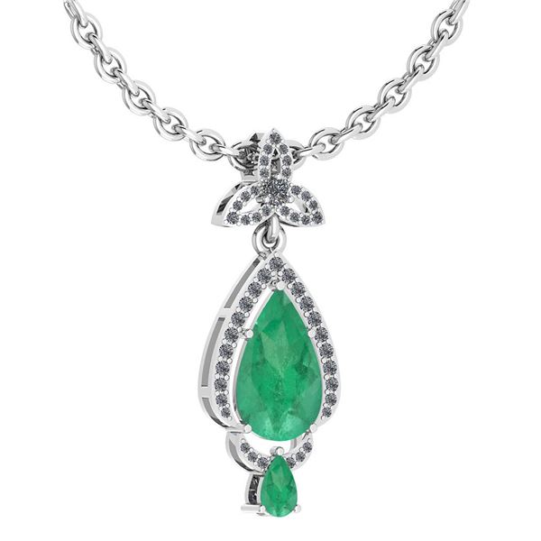 Certified 3.62 Ctw Emerald And Diamond VS/SI1 Necklace