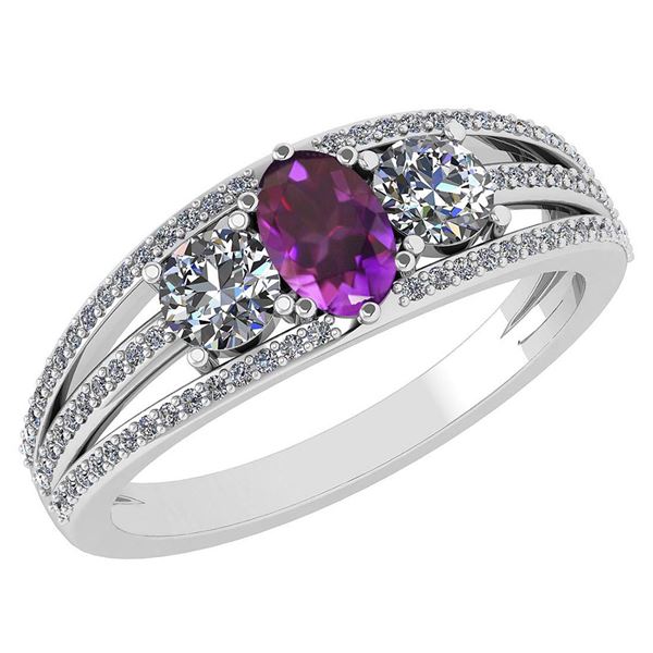 Certified 1.16 Ctw Amethyst And Diamond 14k White Gold