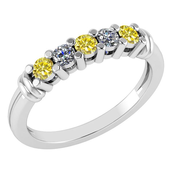 Certified 0.39 Ctw Treated Fancy Yellow Diamond 18K Whi