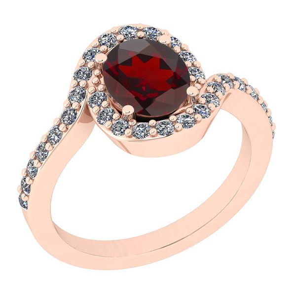 Certified 2.60 Ctw I2/I3 Garnet And Diamond 14K Rose Go