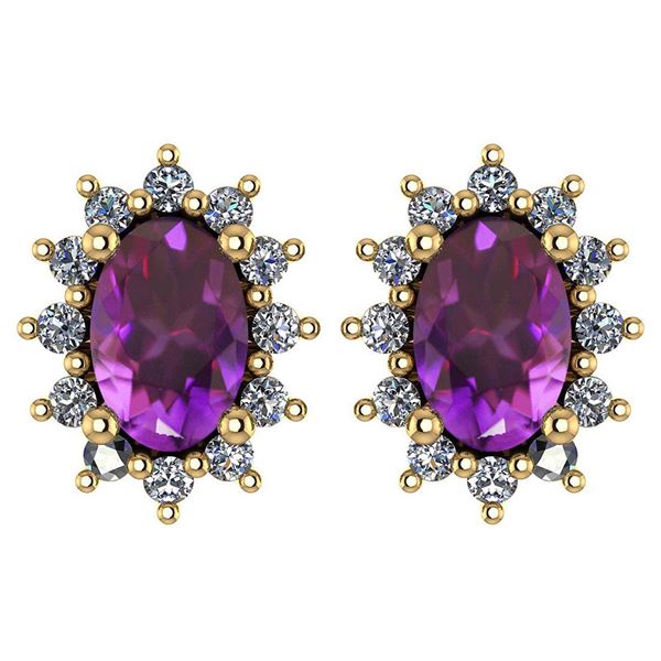 Certified 1.24 Ctw Amethyst And Diamond 14k Yellow Gold